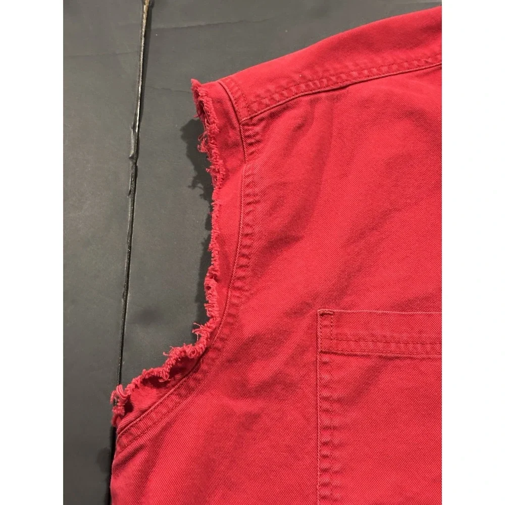 Vintage Levi's Jeans Red Denim Sleeveless Button-Up Shirt Red Large